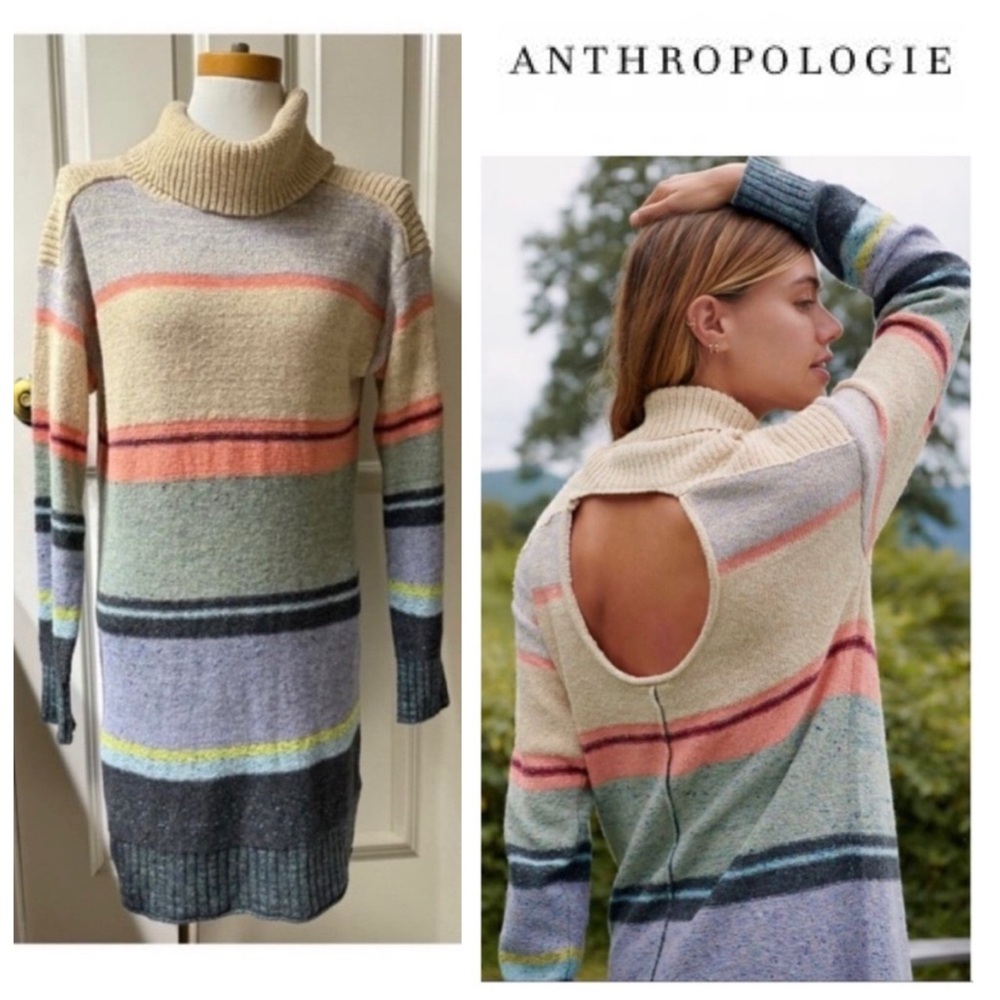 Anthropologie KEEP IT COOL Open Back Cowl Striped Sweater Dress